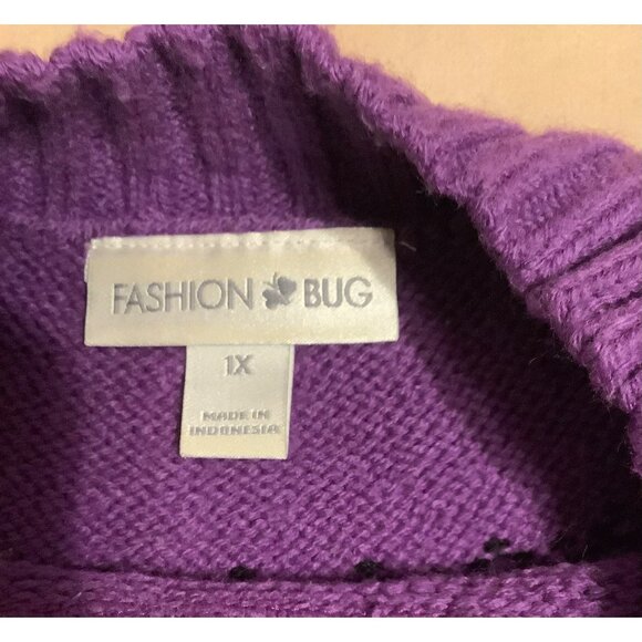 Fashion Bug 1X Black Sweater With Purple & Pink Fair Isle Yoke 100% Acrylic Knit - Picture 2 of 10